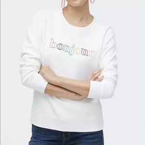 NWT J CREW FACTORY White Bonjour Sweatshirt Small